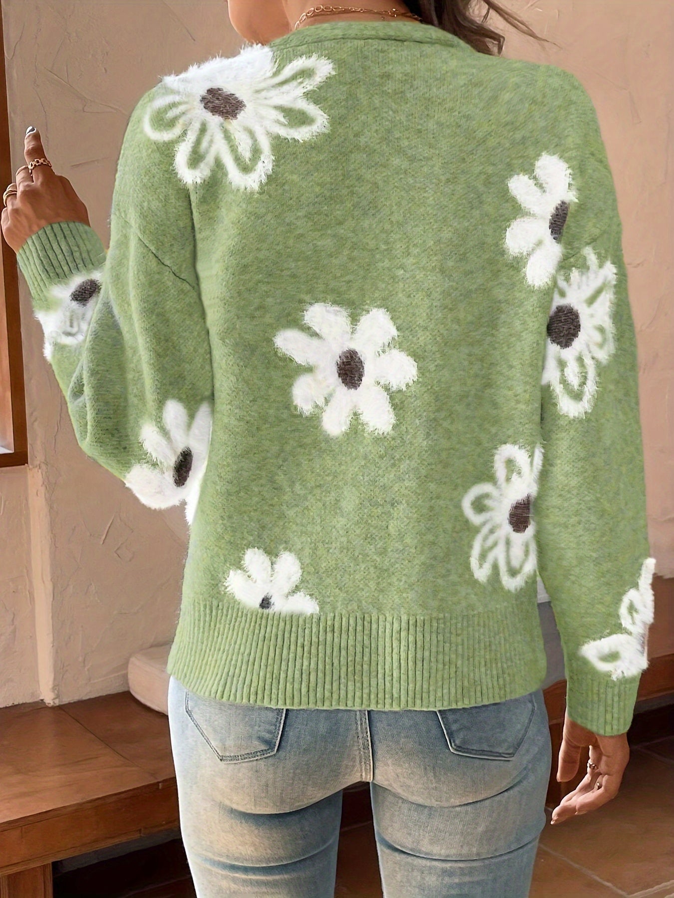 Pascale | Strikket Cardigan med Blomsterprint