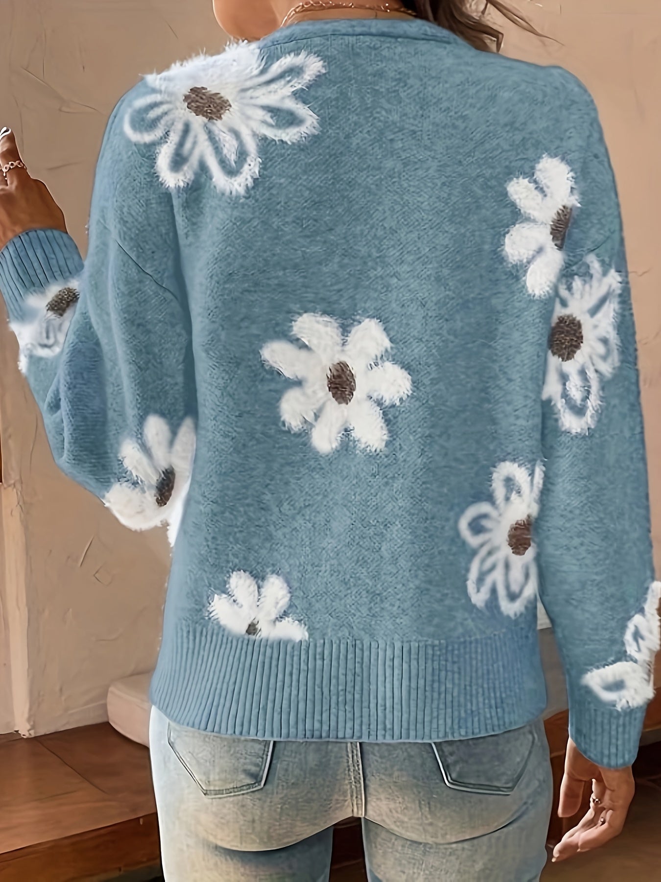 Pascale | Strikket Cardigan med Blomsterprint