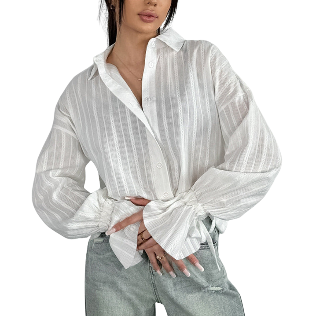 Ambre | Knapbluse med Bindebånd og Striper