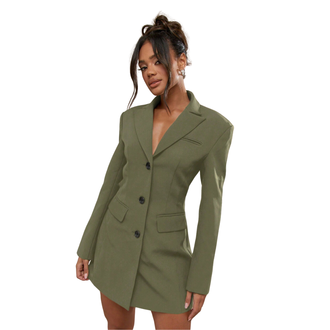 Marie-Louise | Sort Blazer Kjole med Enkel Knapplukking