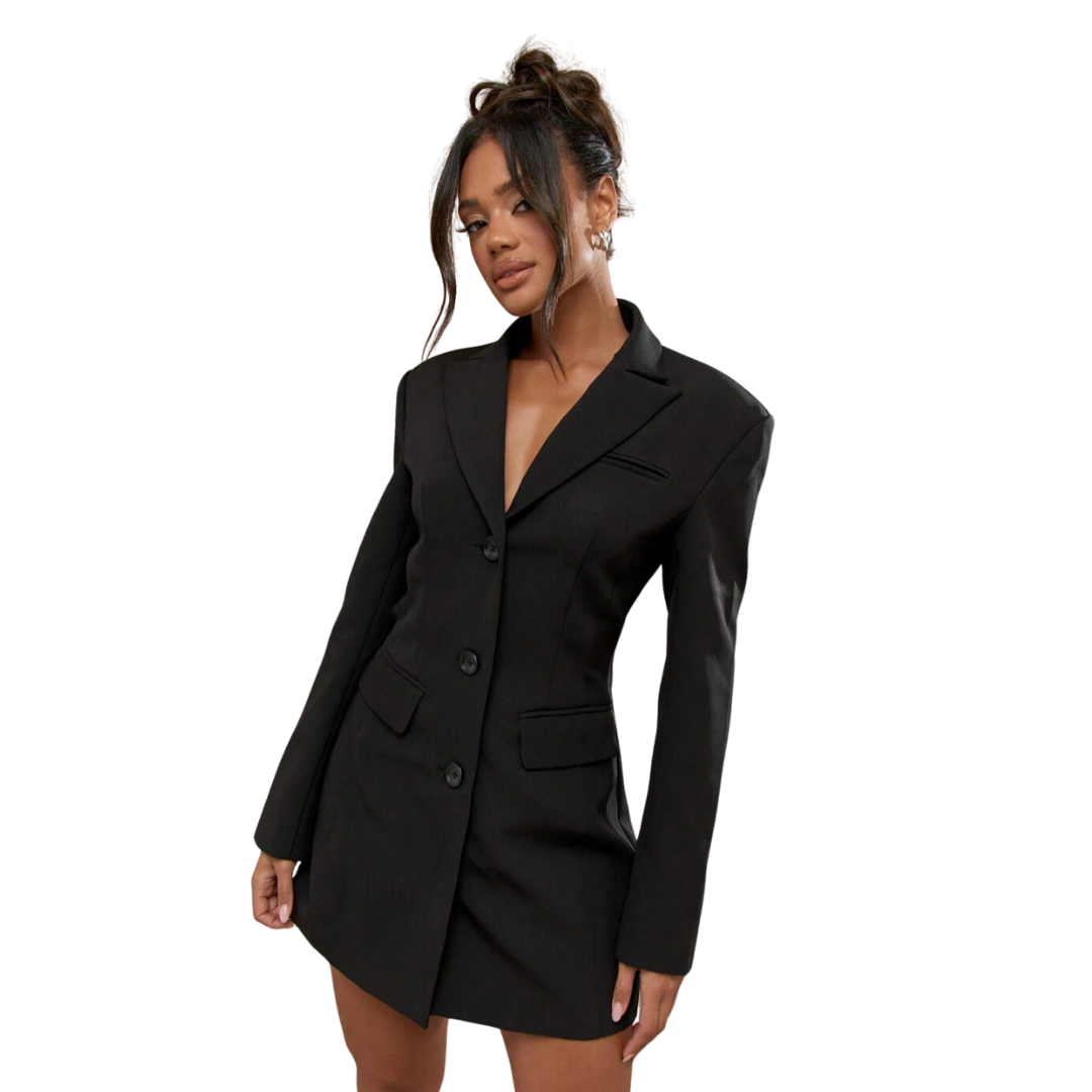 Marie-Louise | Sort Blazer Kjole med Enkel Knapplukking
