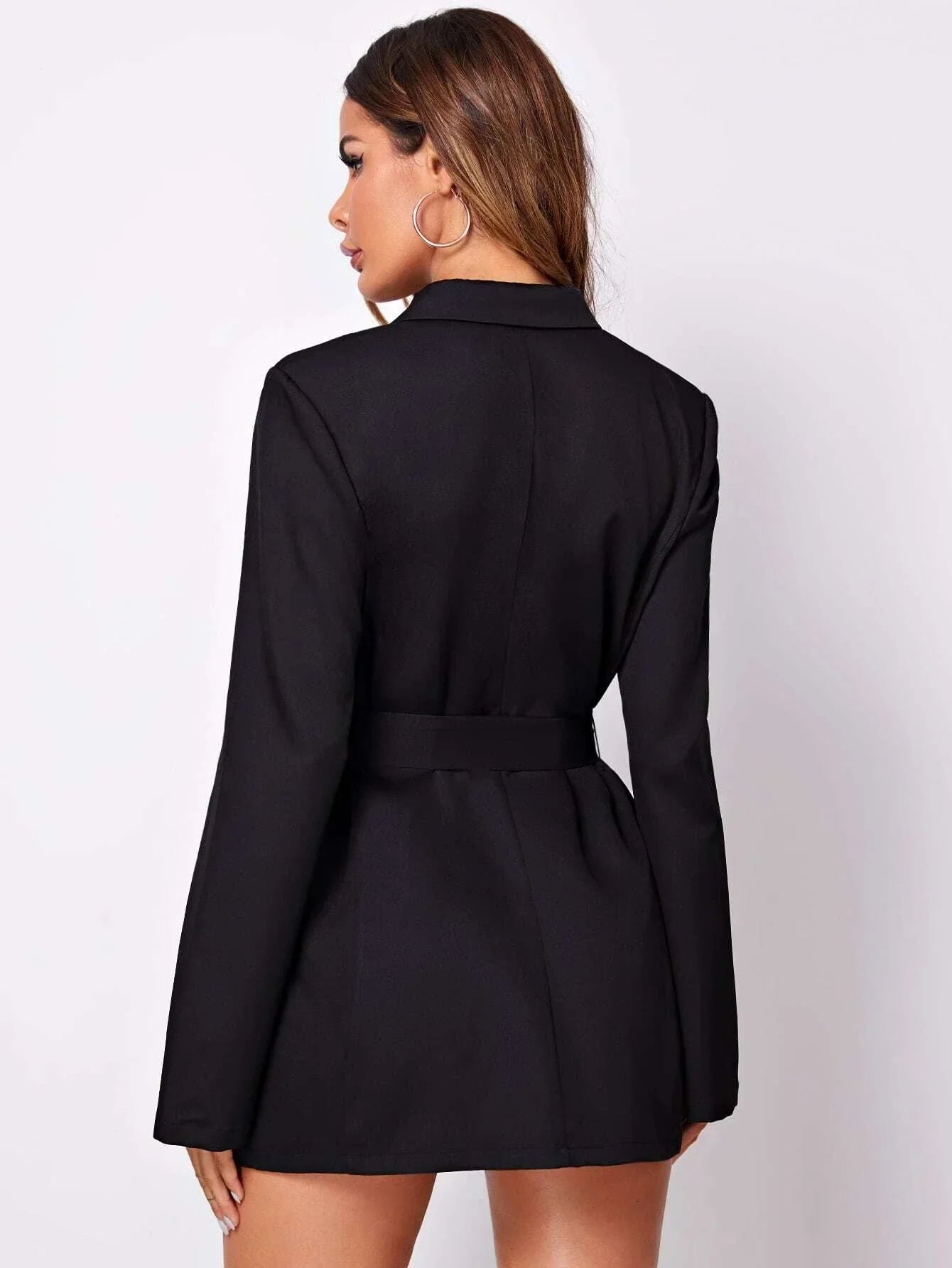 Marie-Ange | Elegant Sort Blazer Kjole med Belte