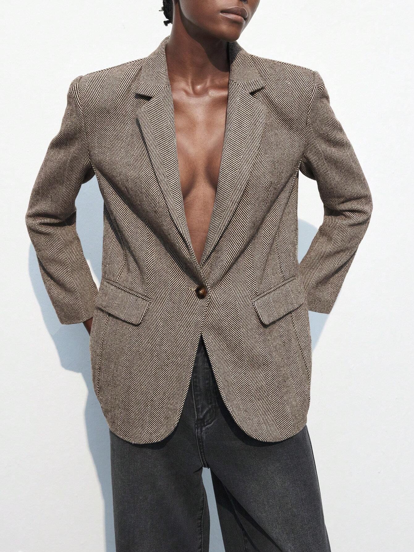 Nicole | Blazer Kafé Brun med Enkel Knap