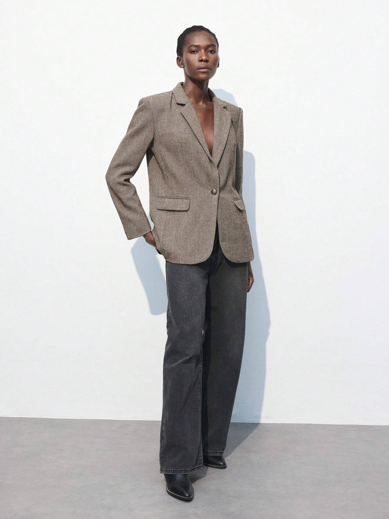 Nicole | Blazer Kafé Brun med Enkel Knap