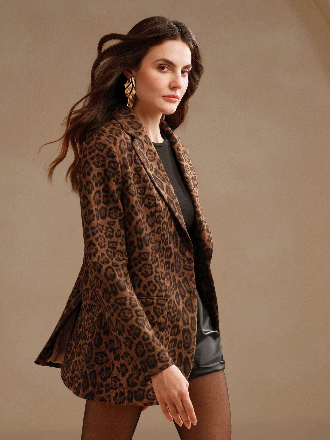 Marie-Claire | Ensfarget Blazer med Leopardmønster
