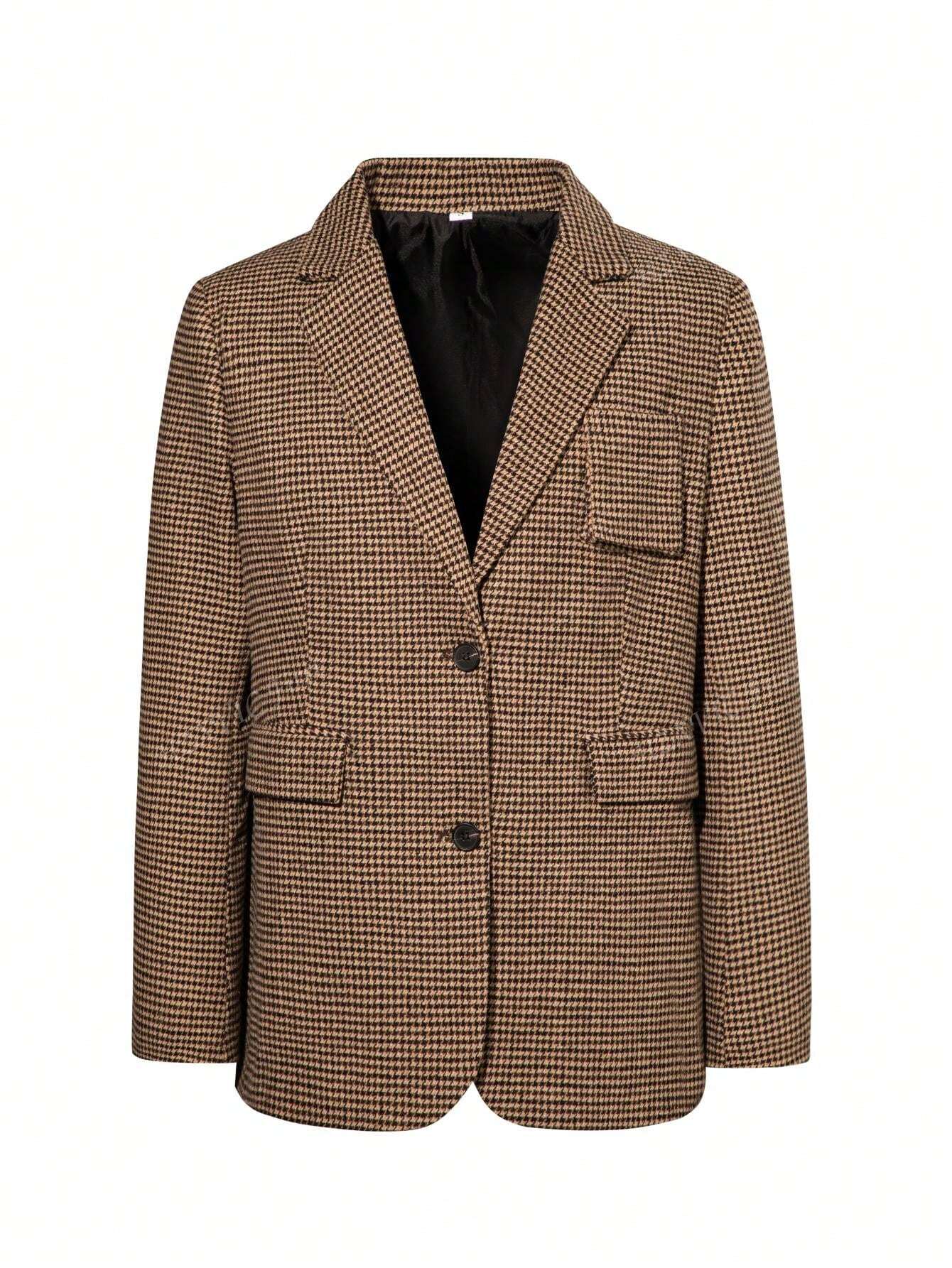Mathilde | Brun Rute Blazer med Enkel Knapplukking