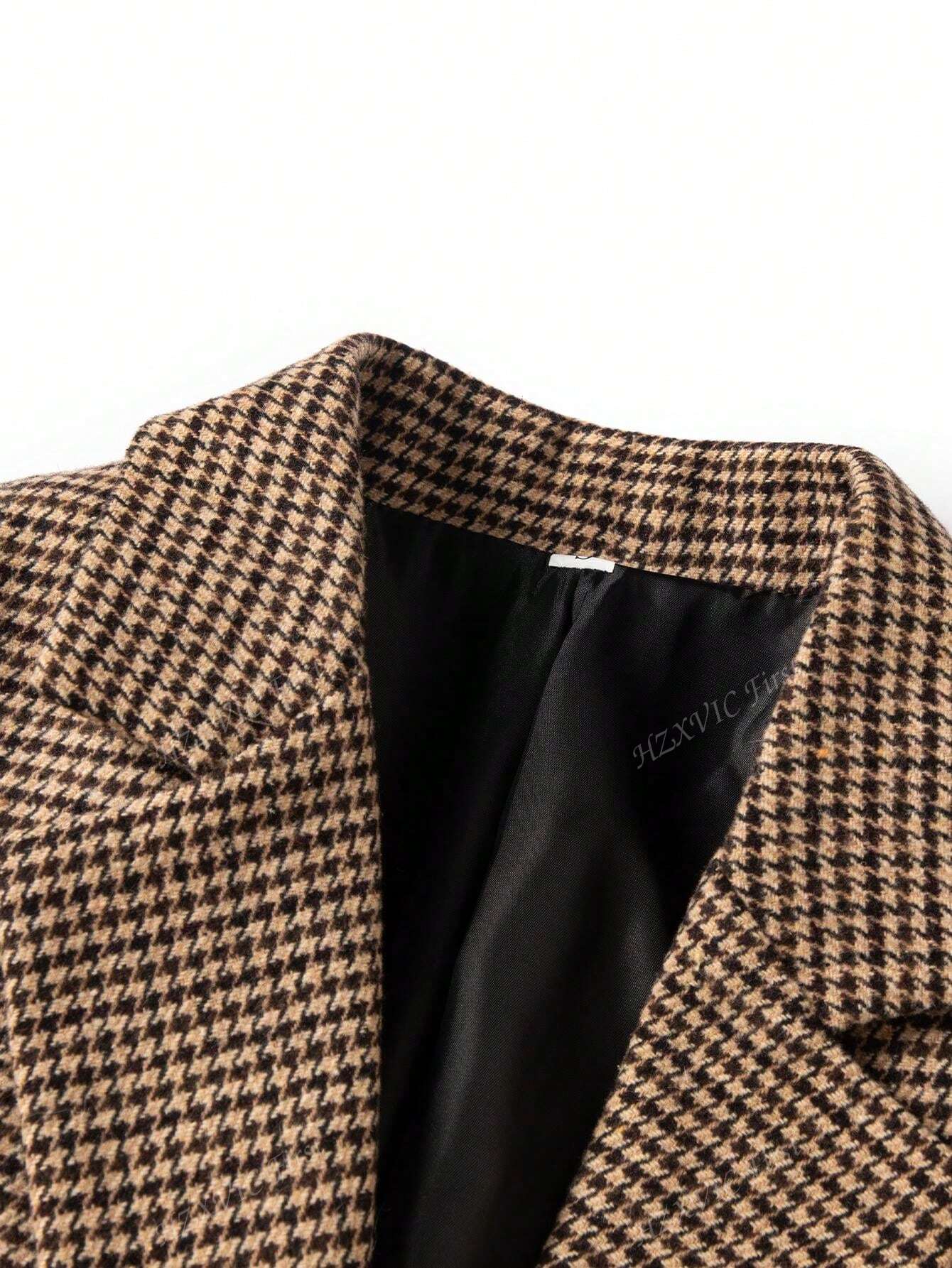 Mathilde | Brun Rute Blazer med Enkel Knapplukking