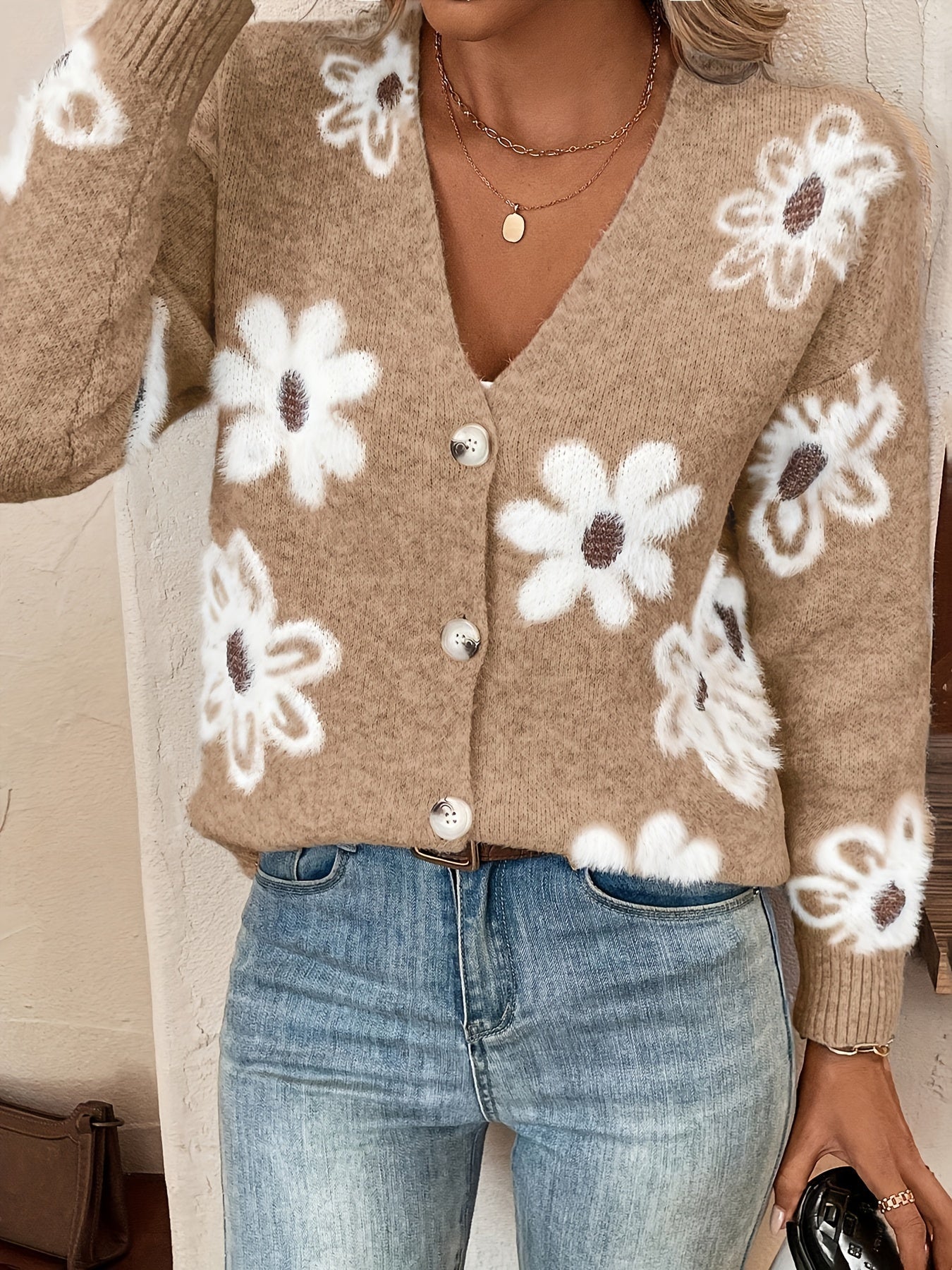 Pascale | Strikket Cardigan med Blomsterprint