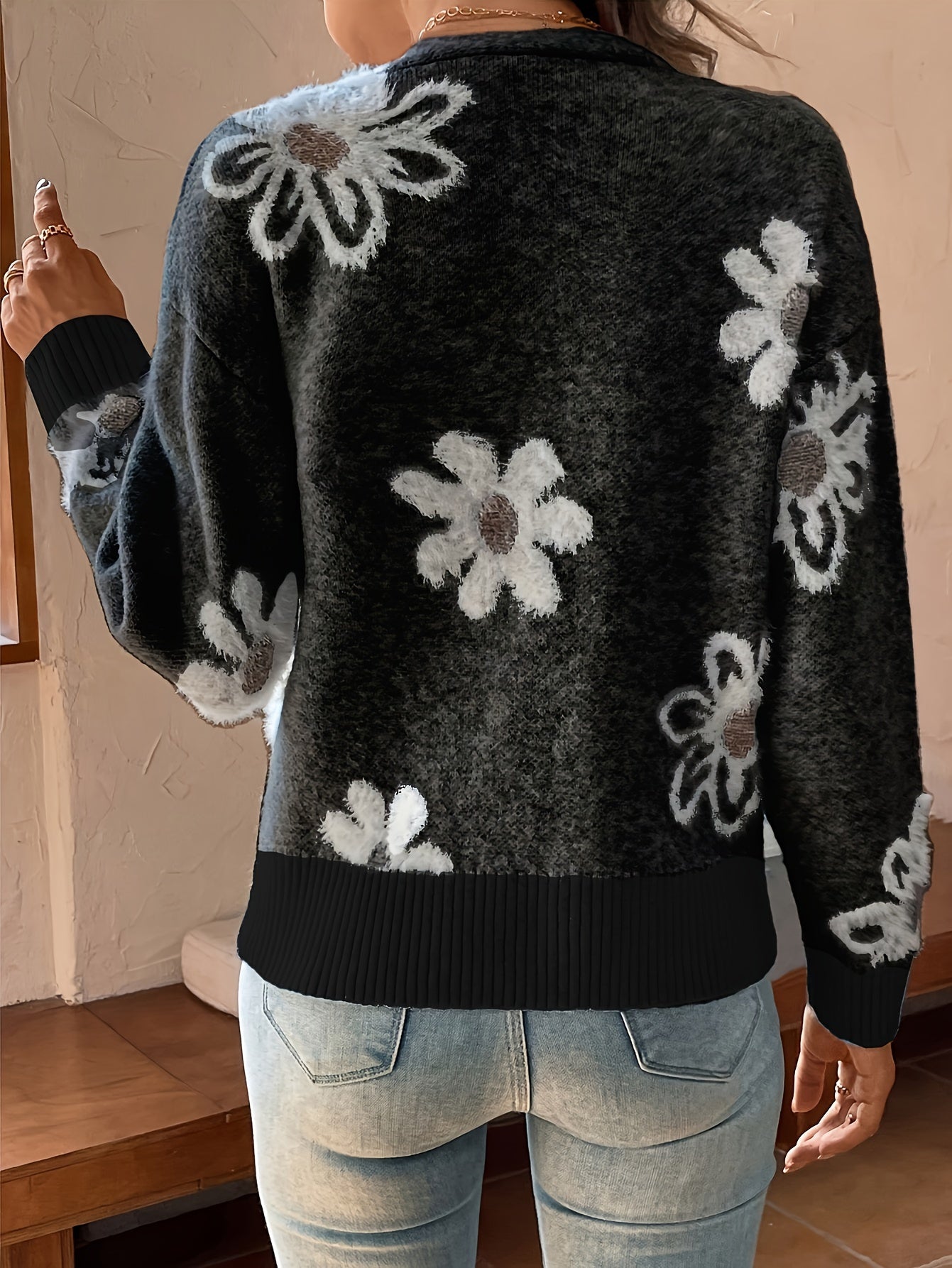 Pascale | Strikket Cardigan med Blomsterprint