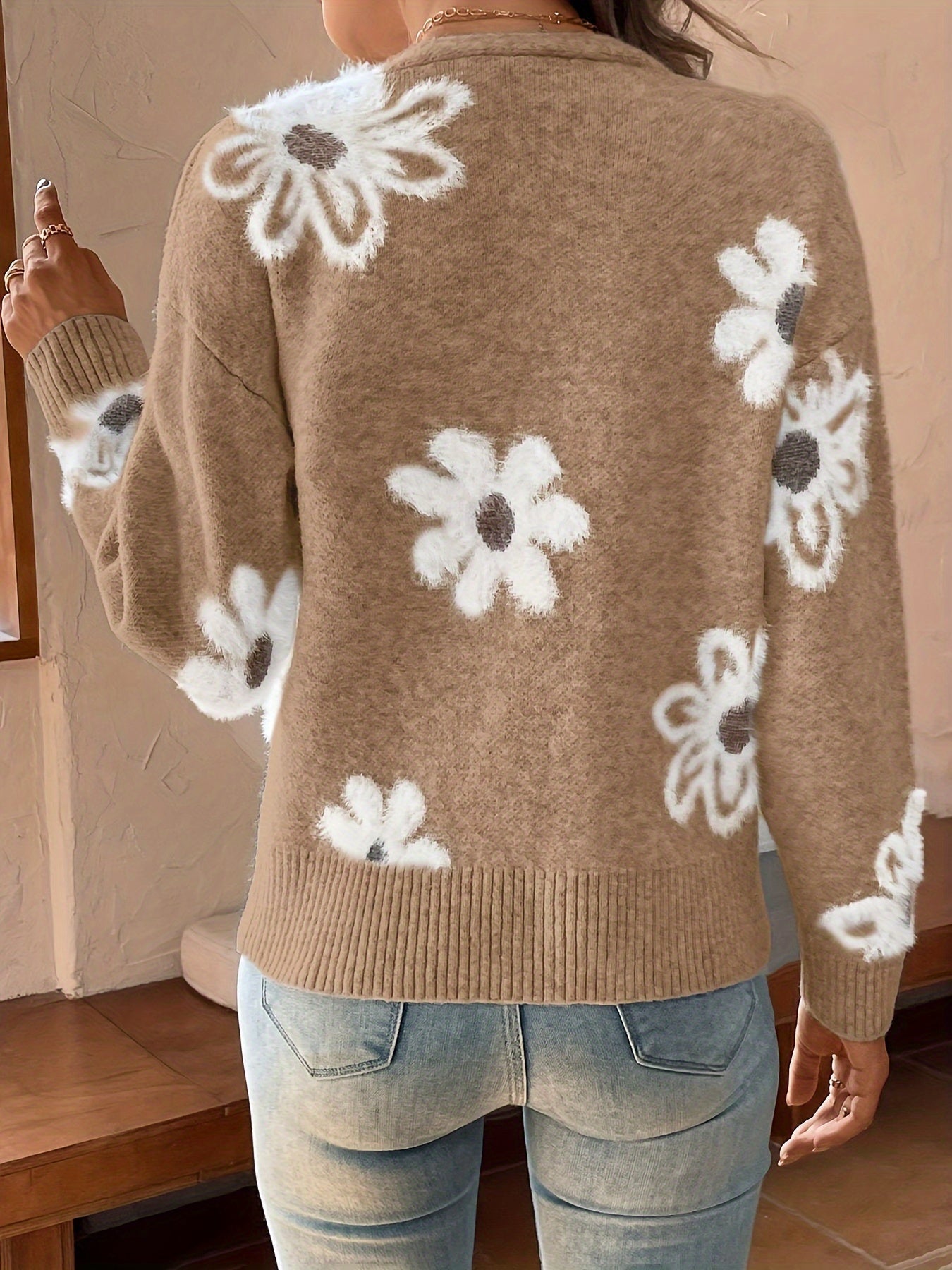 Pascale | Strikket Cardigan med Blomsterprint