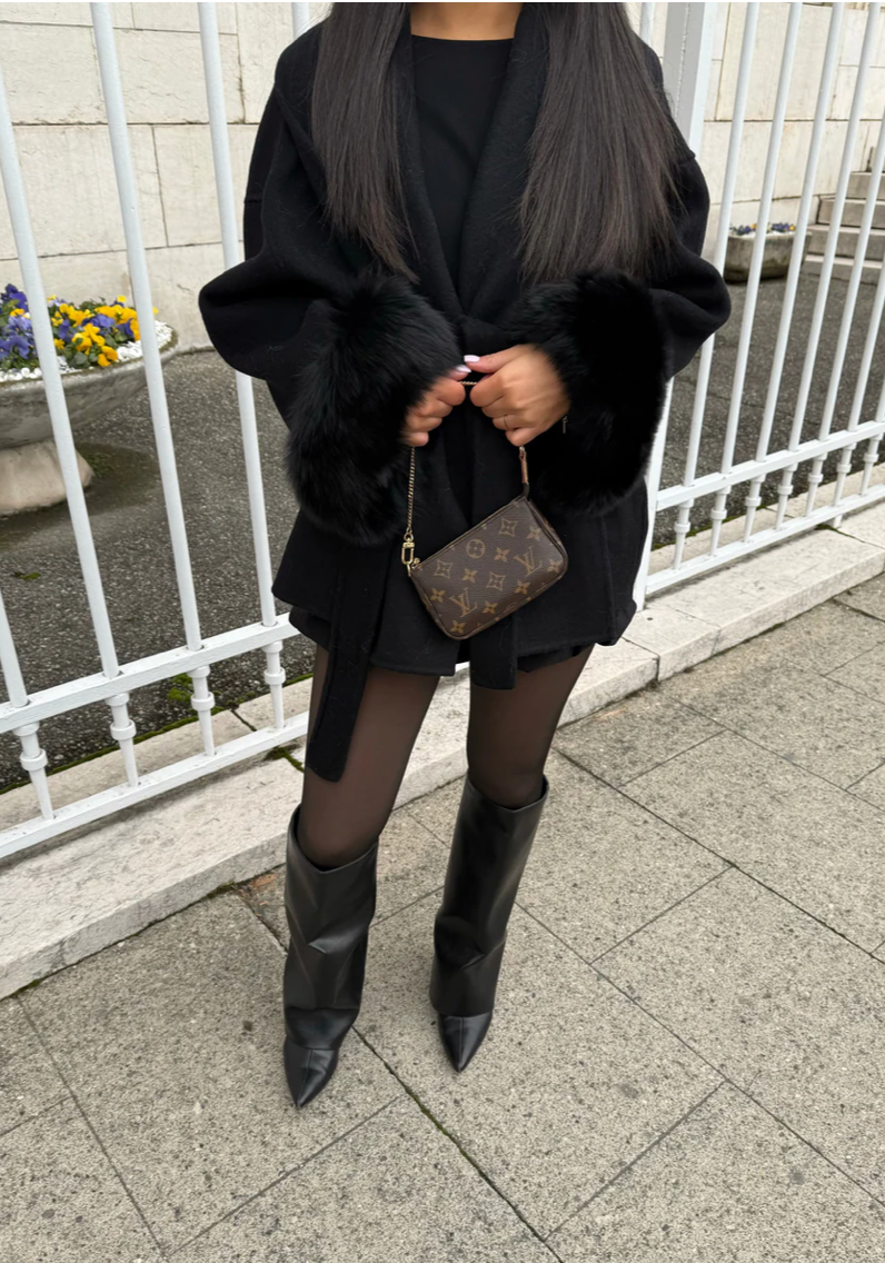 Eksklusiv ullkåpe dame med pels