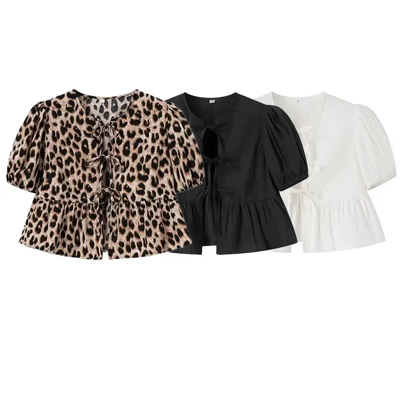 Georgette | Elegant Peplum Bluse med Sløyfe foran