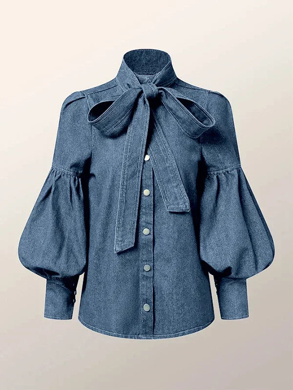 Fernande | Elegant Bluse med Høy Krage og Sløyfe