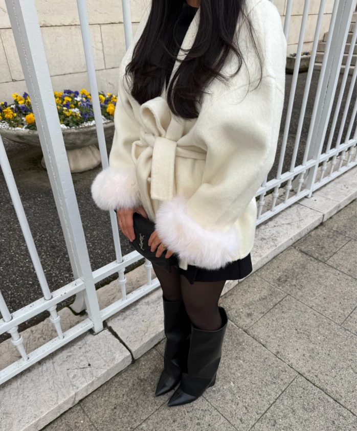 Eksklusiv ullkåpe dame med pels