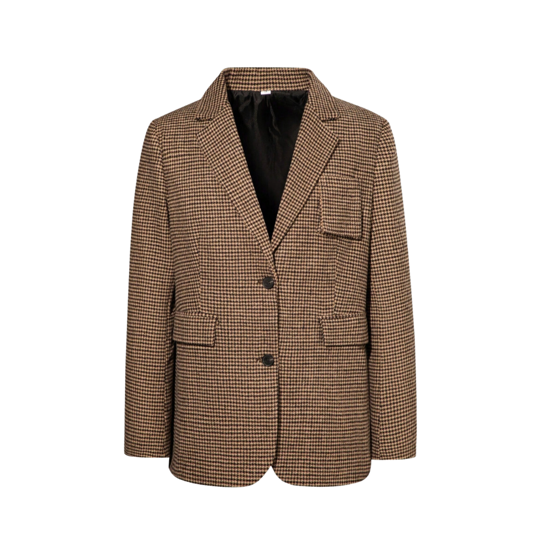 Mathilde | Brun Rute Blazer med Enkel Knapplukking