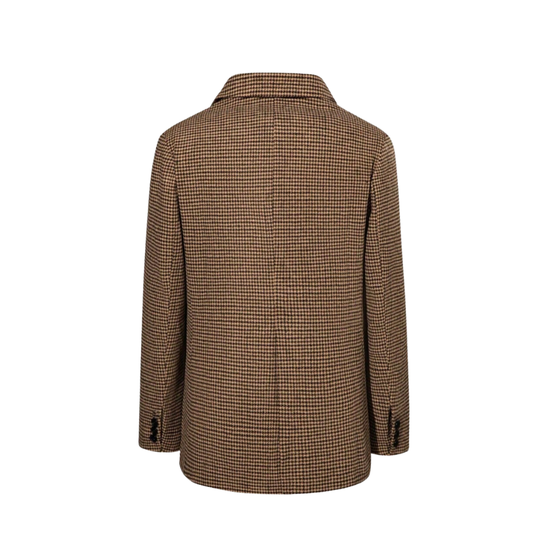 Mathilde | Brun Rute Blazer med Enkel Knapplukking