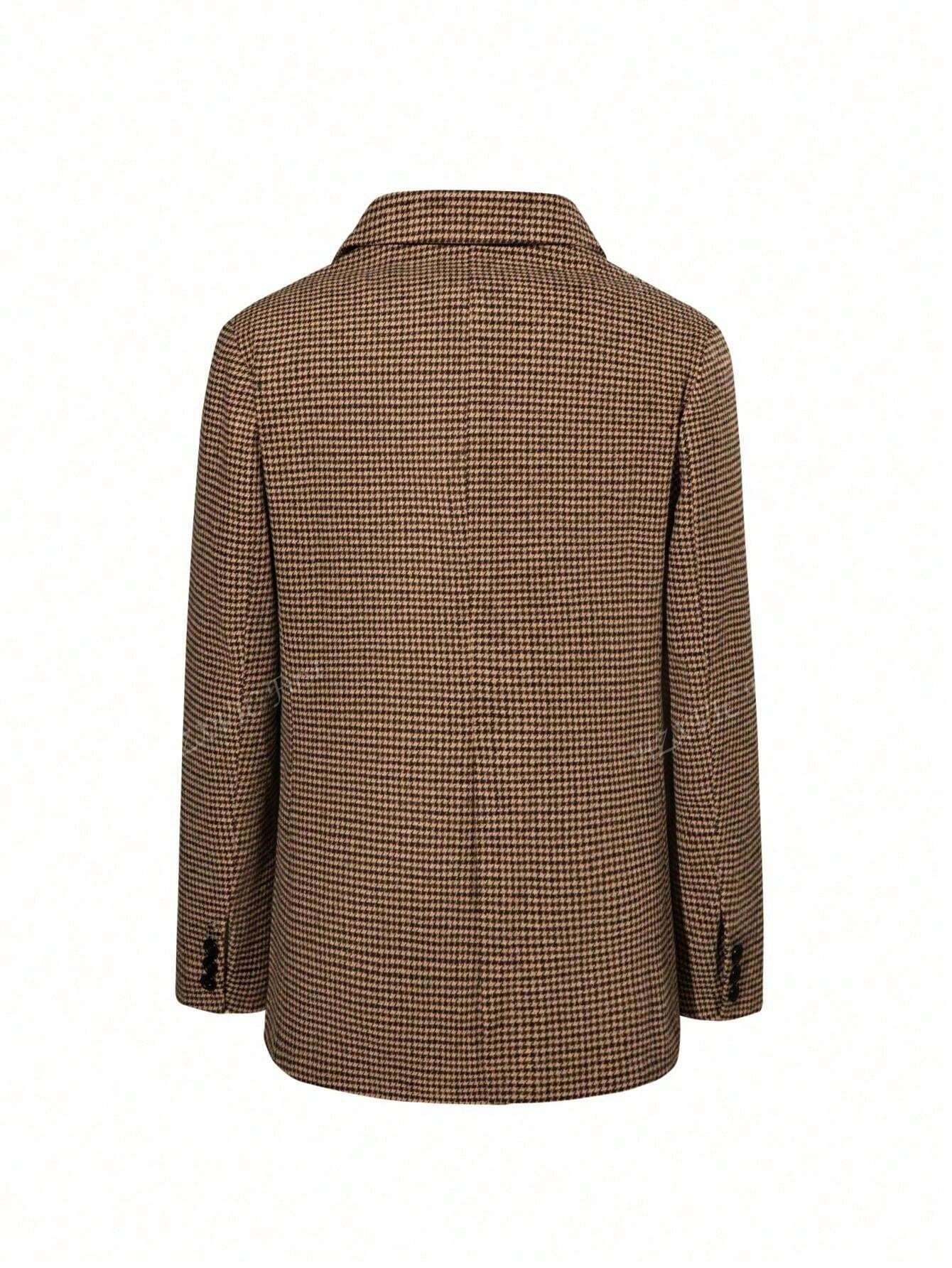Mathilde | Brun Rute Blazer med Enkel Knapplukking