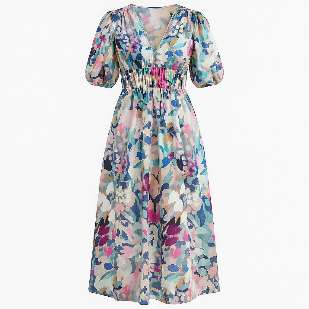 Estella™ | Flatterende Blomster Midi Kjole