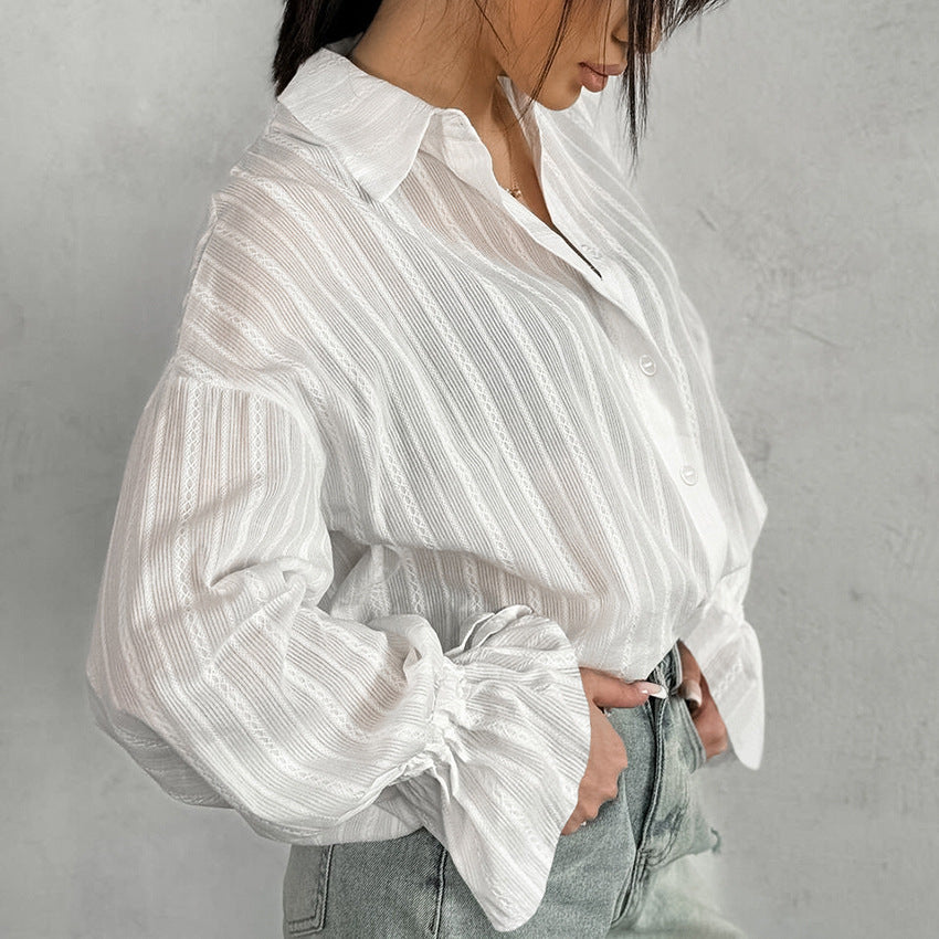 Ambre | Knapbluse med Bindebånd og Striper