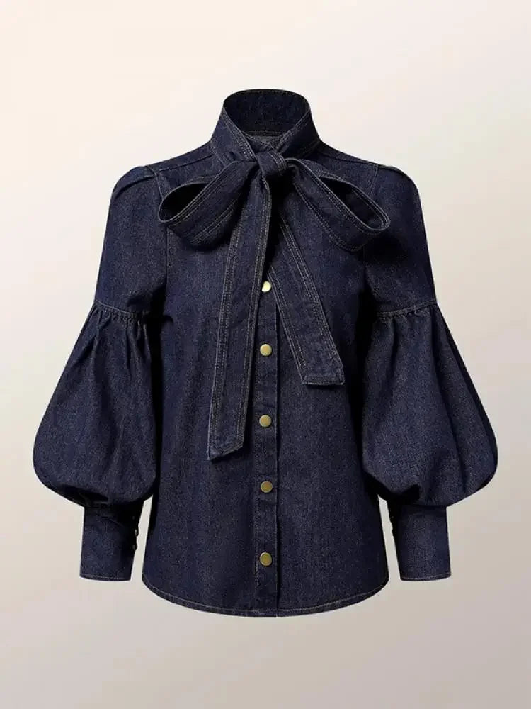 Fernande | Elegant Bluse med Høy Krage og Sløyfe