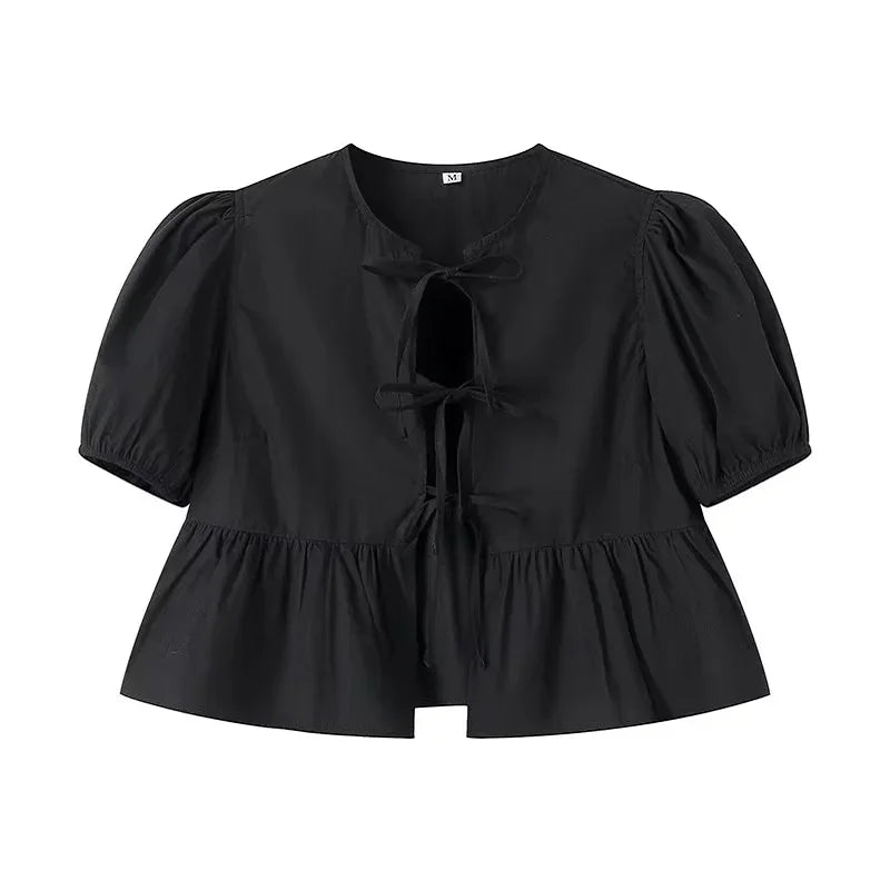 Georgette | Elegant Peplum Bluse med Sløyfe foran