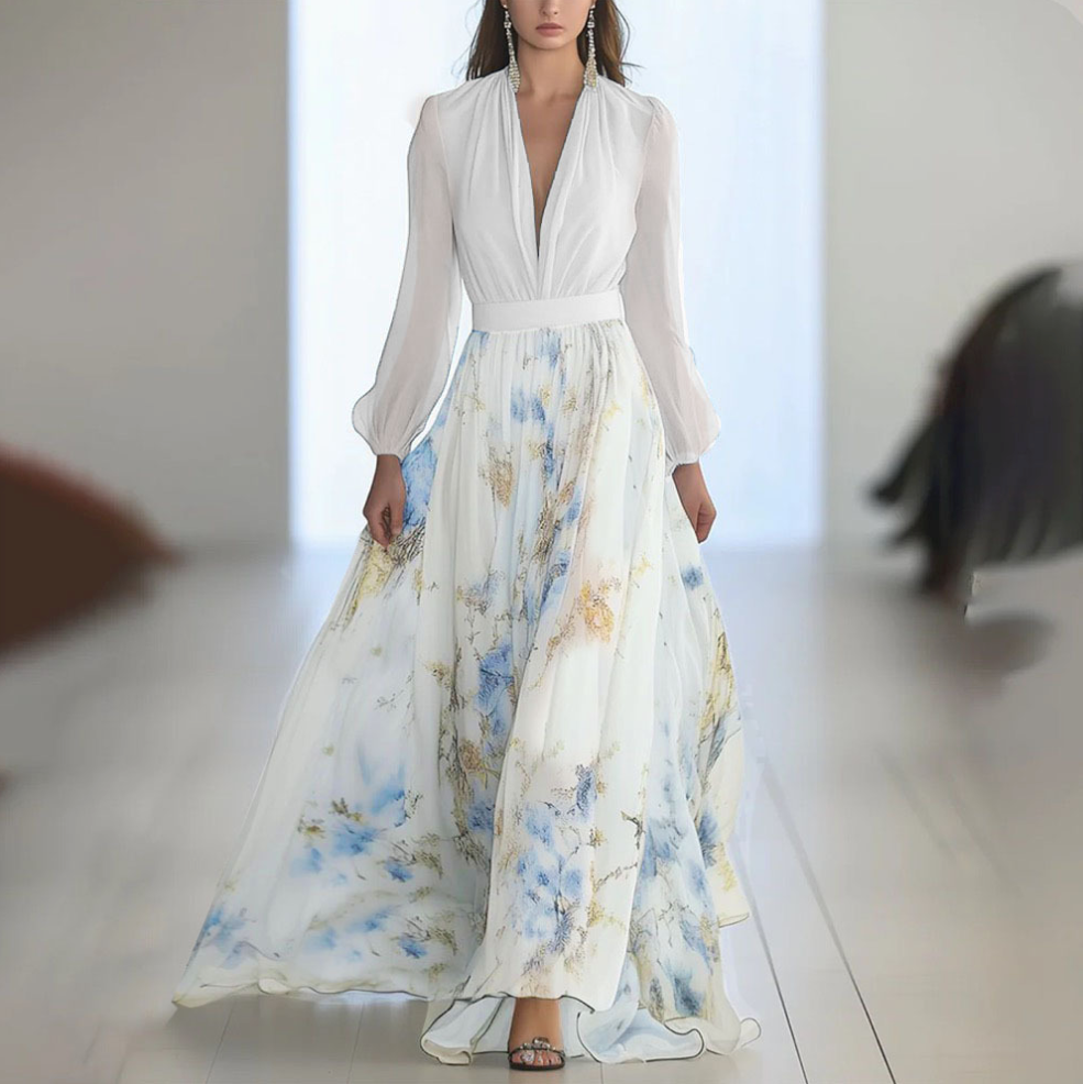 Bénédicte | Lang kjole med blomsterprint