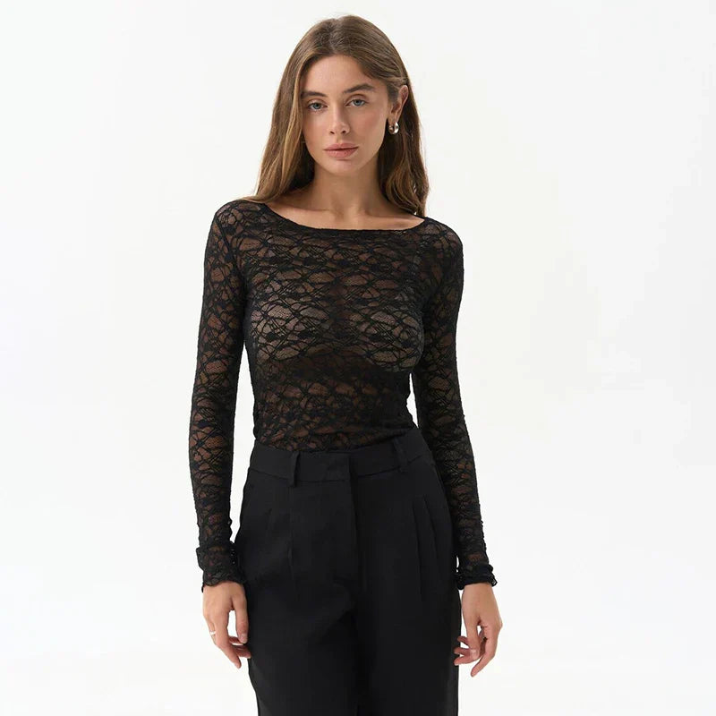 Camille | Den Gennemsigtige Spids Bluse