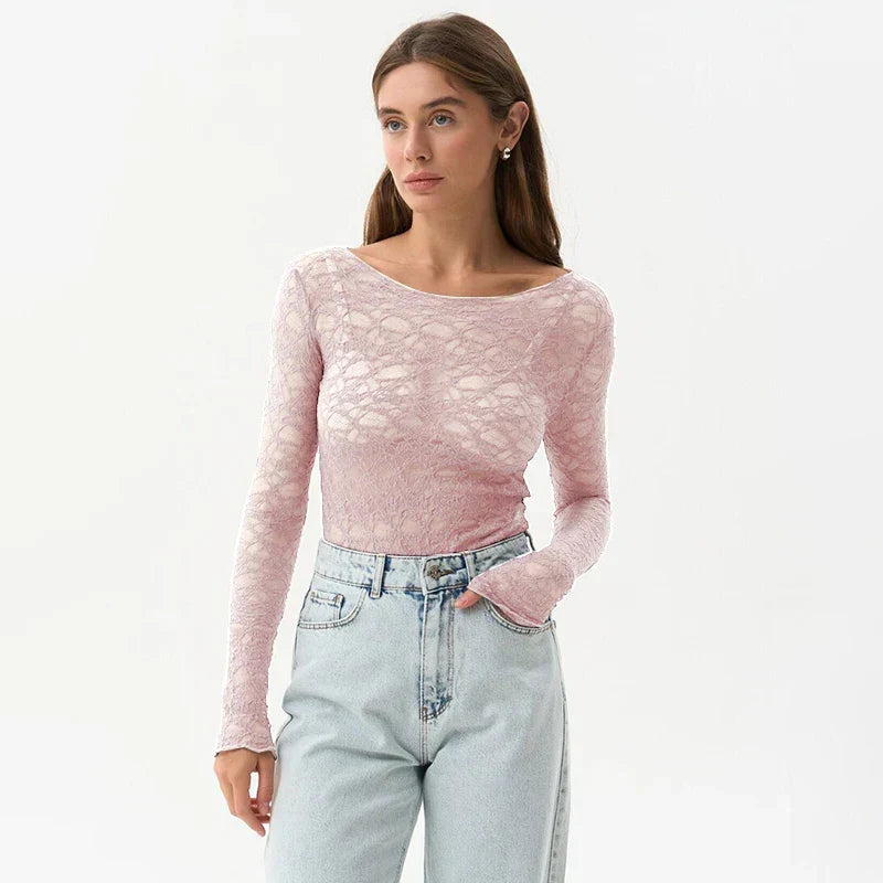 Camille | Den Gennemsigtige Spids Bluse