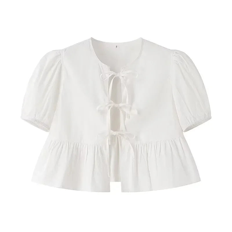 Georgette | Elegant Peplum Bluse med Sløyfe foran